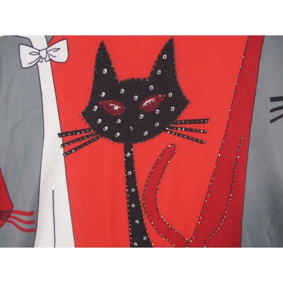 Catalog Favorites Multi-color Rhinestones 3/4 Sleave Cat Print Top 1X - Picture 4 of 11